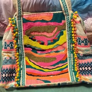 Colorful Embroidered Tote Bag